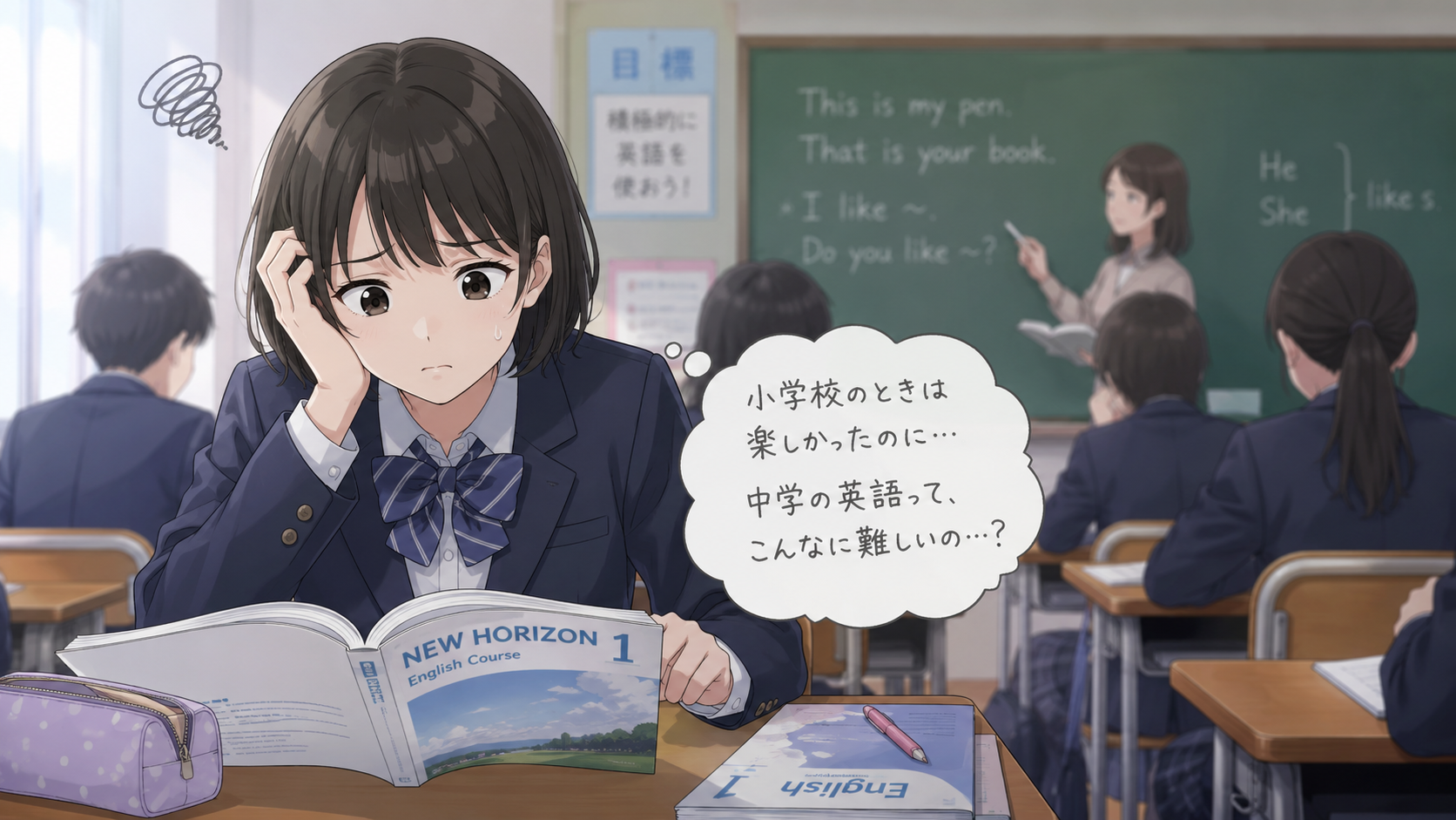 英語に悩む子どものイラスト