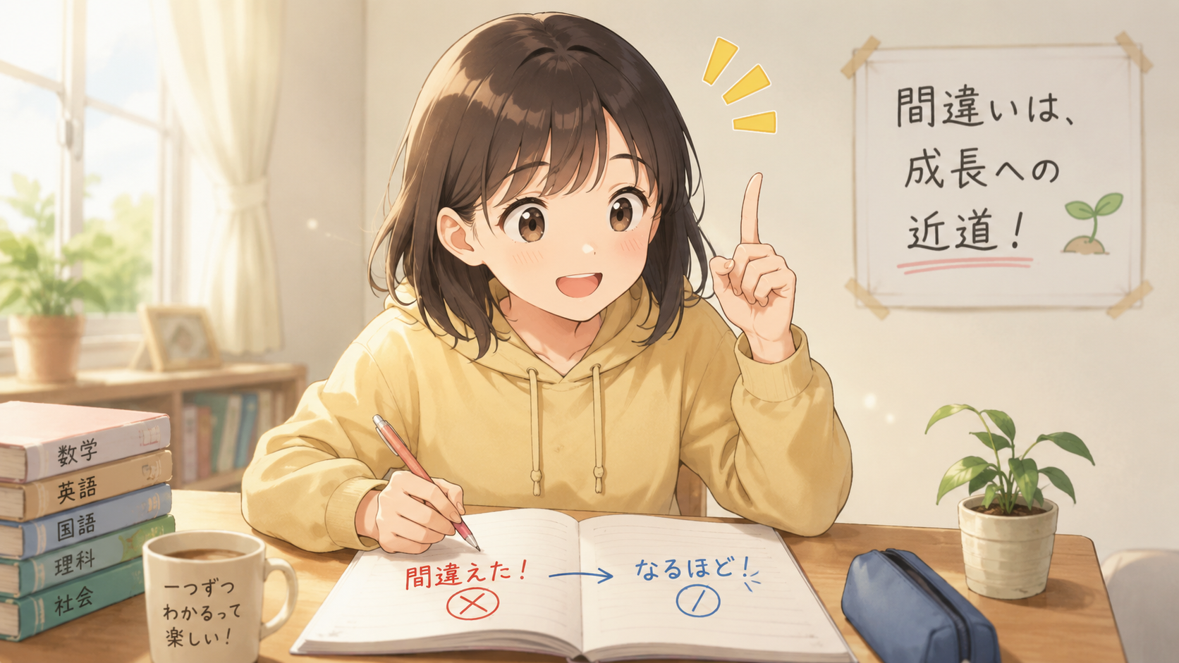 間違えたときこそ学びのチャンスであることを表すイラスト